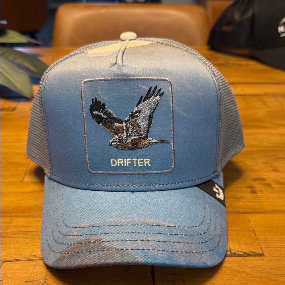 Goorin Broa. Blue Drifter Trucker Hat with Bird Embroidery